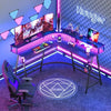 L Shaped Gaming Desk with LED Lights & Power Outlets, with Monitor Shelves