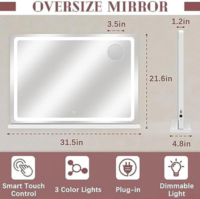 Modern Cosmetic Mirror with Lights/ Detachable 10X Magnification, Touch Screen Control