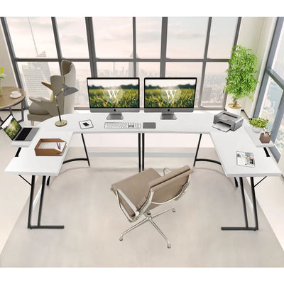 Office Writing Desk- Modern L-Shape Computer Desk, White
