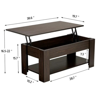 Modern Wooden Lift Top Coffee Table-  Lower Shelf Storage