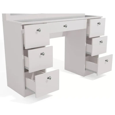Modern white Dresser with Vanity Mirror-  Crystal Knobs (charging  Port)