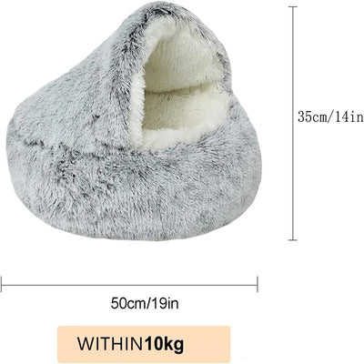 2 in 1Pet Dog Cat Bed round Plush Cat Warm Bed House Soft Long Plush Bed for Small Dogs Cats Nest Donut Warming Sleeping Bed