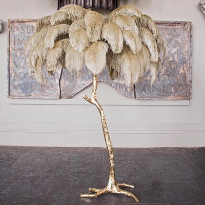 Contemporary LED Ostrich Feather Floor Lamp in Copper Resin - Elegant Floor Light for Living Room or Bedroom - Decorative Lighting Solution